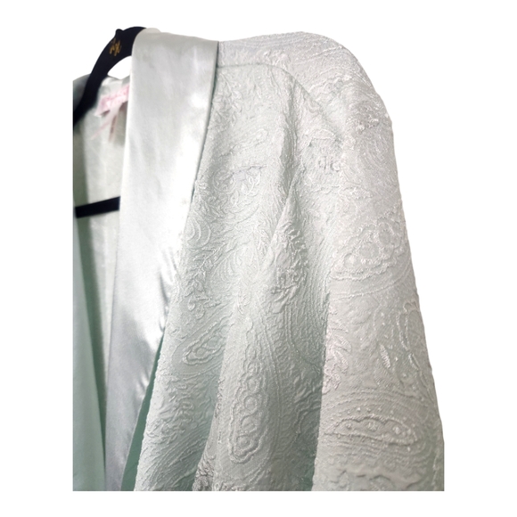 Vintage Oscar De La Renta Pink Label Seafoam Mint Paisley Textured Robe Medium - Picture 4 of 9